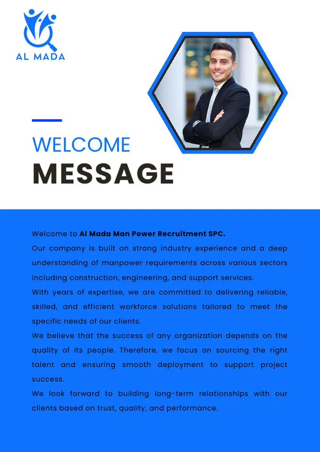 Al Mada profile: Welcome message