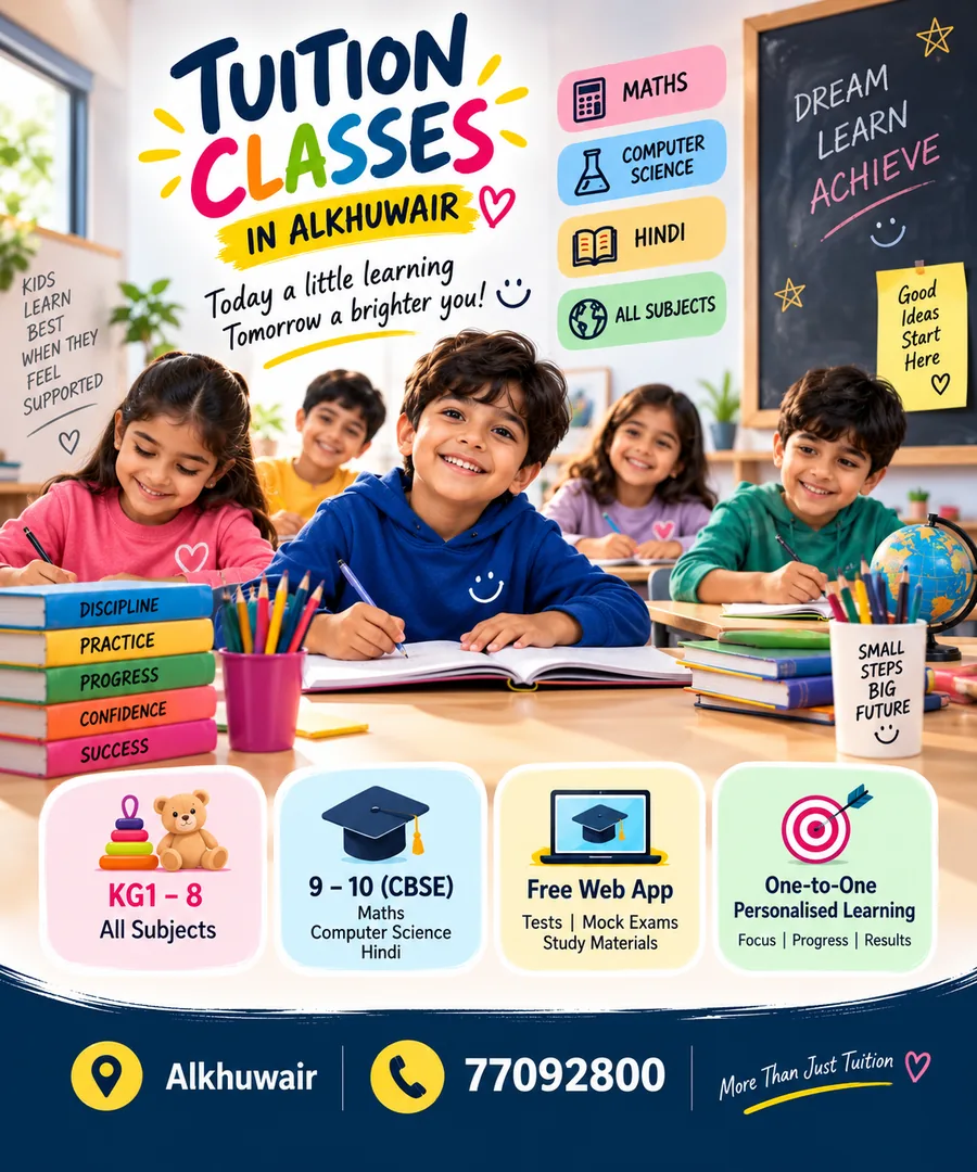 Tuition classes post with children studying together